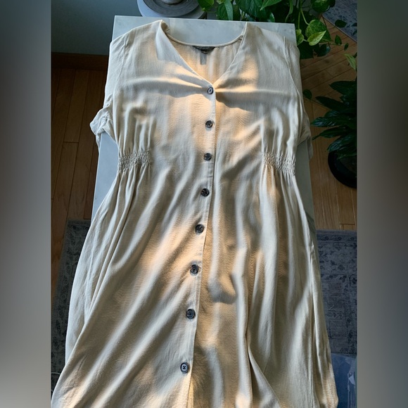 Banana Republic Sand Tan Shirt Dress XL Tall Button Down Short Sleeve Maxi - Picture 4 of 11